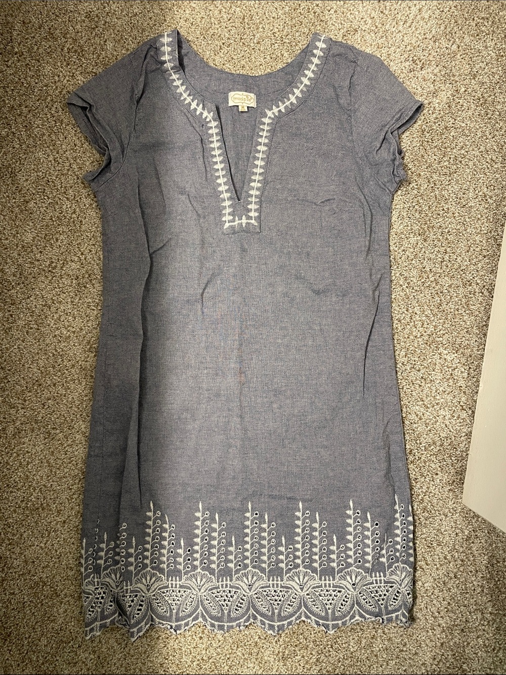 Mud Pie Chambray Blue Embroidered Mini Dress